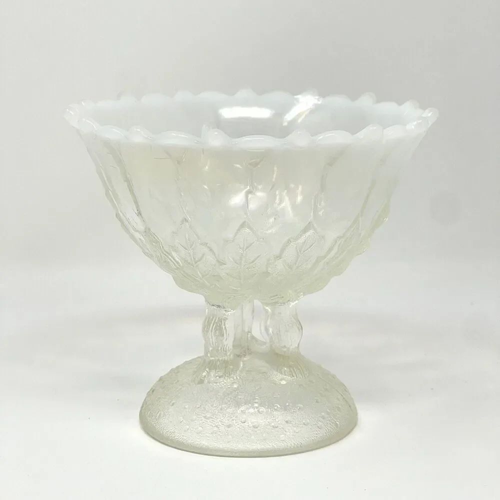 Vintage Antique 1906 EAPG Northwood Hilltop Vines Opalescent Glass Round Compote